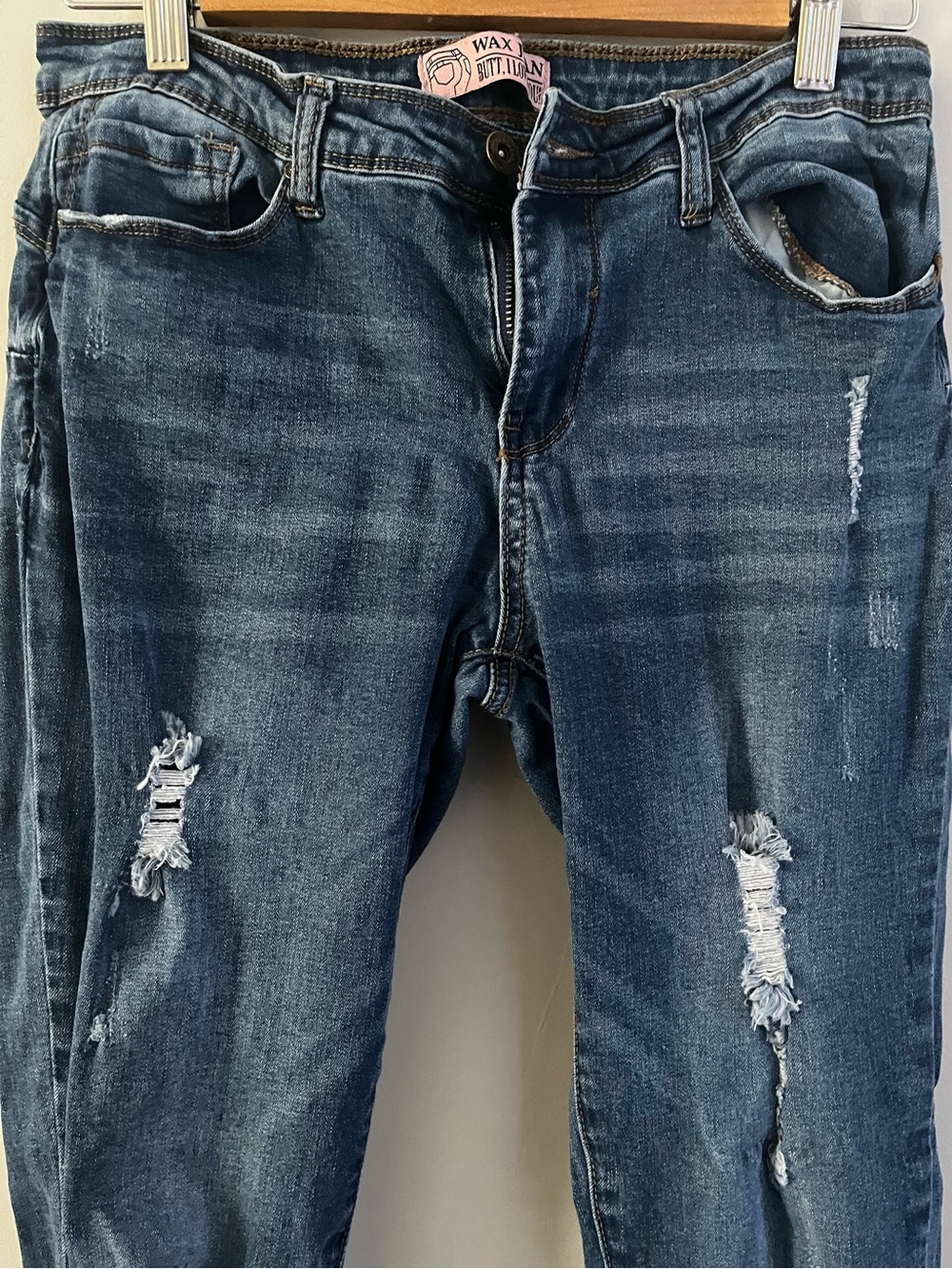 Wax Jean Dark-wash Ripped Skinny Jeans